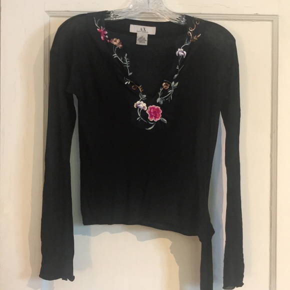 Armani Exchange A/X S vintage embroidered sheet lyocell black crop top! - Picture 3 of 12